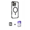 MARSİLYAN™- iPhone 16 Pro Max Kılıf Eksen Klasik Koleksiyonu - Siyah Bilvis 5in1 3D Magic Cam Ekran Koruyucu + PVD Metal Kamera Lens - GS