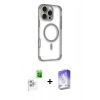 MARSİLYAN™- iPhone 16 Pro Max Kılıf Eksen Klasik Koleksiyonu - Siyah Bilvis 5in1 3D Magic Cam Ekran Koruyucu + Beyaz Raze Metal Kamera Lens