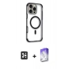 MARSİLYAN™- iPhone 16 Pro Max Kılıf Eksen Klasik Koleksiyonu - Siyah Bilvis 5in1 3D Magic Cam Ekran Koruyucu + PVD Metal Kamera Lens - SH