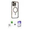 MARSİLYAN™- iPhone 16 Pro Max Kılıf Eksen Klasik Koleksiyonu - Siyah Bilvis 5in1 3D Magic Cam Ekran Koruyucu + Beyaz Raze Metal Kamera Lens