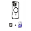 MARSİLYAN™- iPhone 16 Pro Max Kılıf Eksen Klasik Koleksiyonu - Siyah Bilvis 5in1 5D Magic Hayalet Cam Ekran Koruyucu + Gold PVD Metal Kamera Lens