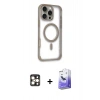 MARSİLYAN™- iPhone 16 Pro Max Kılıf Eksen Klasik Koleksiyonu - Siyah Bilvis 5in1 5D Magic Hayalet Cam Ekran Koruyucu + Gold PVD Metal Kamera Lens