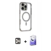 MARSİLYAN™- iPhone 16 Pro Max Kılıf Eksen Klasik Koleksiyonu - Siyah Bilvis 5in1 5D Magic Hayalet Cam Ekran Koruyucu + Gold PVD Metal Kamera Lens