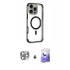 MARSİLYAN™- iPhone 16 Pro Max Kılıf Eksen Klasik Koleksiyonu - Siyah Bilvis 5in1 5D Magic Hayalet Cam Ekran Koruyucu + Pers Alüminyum Kamera Lens - GI