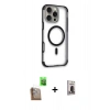 MARSİLYAN™- iPhone 16 Pro Max Kılıf Eksen Klasik Koleksiyonu - Siyah Bilvis Hayalet Cam Ekran Koruyucu + Raze Metal Kamera Lens - CLTM