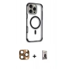 MARSİLYAN™- iPhone 16 Pro Max Kılıf Eksen Klasik Koleksiyonu - Siyah Bilvis Hayalet Cam Ekran Koruyucu + Pers Alüminyum Kamera Lens - CLTM