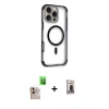 MARSİLYAN™- iPhone 16 Pro Max Kılıf Eksen Klasik Koleksiyonu - Siyah Bilvis Hayalet Cam Ekran Koruyucu + Raze Metal Kamera Lens - NLGY