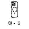MARSİLYAN™- iPhone 16 Pro Max Kılıf Eksen Klasik Koleksiyonu - Siyah Bilvis Hayalet Cam Ekran Koruyucu + Pers Alüminyum Kamera Lens - GI