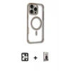MARSİLYAN™- iPhone 16 Pro Max Kılıf Eksen Klasik Koleksiyonu - Siyah Bilvis Hayalet Cam Ekran Koruyucu + PVD Metal Kamera Lens - GS