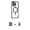MARSİLYAN™- iPhone 16 Pro Max Kılıf Eksen Klasik Koleksiyonu - Siyah Bilvis Hayalet Cam Ekran Koruyucu + PVD Metal Kamera Lens - SH