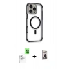 MARSİLYAN™- iPhone 16 Pro Max Kılıf Eksen Klasik Koleksiyonu - Siyah Bilvis Hayalet Cam Ekran Koruyucu + Raze Metal Kamera Lens - BZ