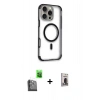 MARSİLYAN™- iPhone 16 Pro Max Kılıf Eksen Klasik Koleksiyonu - Siyah Bilvis Hayalet Cam Ekran Koruyucu + Siyah Raze Metal Kamera Lens