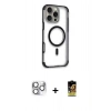 MARSİLYAN™- iPhone 16 Pro Max Kılıf Eksen Klasik Koleksiyonu - Siyah Buffer Cam Ekran Koruyucu + Pers Alüminyum Kamera Lens - GS