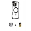 MARSİLYAN™- iPhone 16 Pro Max Kılıf Eksen Klasik Koleksiyonu - Siyah Buffer Cam Ekran Koruyucu + Pers Alüminyum Kamera Lens - GI