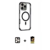 MARSİLYAN™- iPhone 16 Pro Max Kılıf Eksen Klasik Koleksiyonu - Siyah Buffer Cam Ekran Koruyucu + PVD Metal Kamera Lens - GD