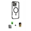 MARSİLYAN™- iPhone 16 Pro Max Kılıf Eksen Klasik Koleksiyonu - Siyah Buffer Cam Ekran Koruyucu + Siyah Raze Metal Kamera Lens