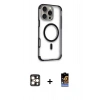 MARSİLYAN™- iPhone 16 Pro Max Kılıf Eksen Klasik Koleksiyonu - Siyah Buffer Hayalet Cam Ekran Koruyucu + Gold PVD Metal Kamera Lens