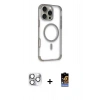 MARSİLYAN™- iPhone 16 Pro Max Kılıf Eksen Klasik Koleksiyonu - Siyah Buffer Hayalet Cam Ekran Koruyucu + Gümüş Pers Alüminyum Kamera Lens