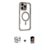 MARSİLYAN™- iPhone 16 Pro Max Kılıf Eksen Klasik Koleksiyonu - Siyah Buffer Hayalet Cam Ekran Koruyucu + Gümüş Pers Alüminyum Kamera Lens