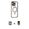 MARSİLYAN™- iPhone 16 Pro Max Kılıf Eksen Klasik Koleksiyonu - Siyah Buffer Hayalet Cam Ekran Koruyucu + Gold PVD Metal Kamera Lens