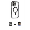 MARSİLYAN™- iPhone 16 Pro Max Kılıf Eksen Klasik Koleksiyonu - Siyah Buffer Hayalet Cam Ekran Koruyucu + PVD Metal Kamera Lens - GS
