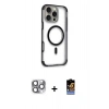 MARSİLYAN™- iPhone 16 Pro Max Kılıf Eksen Klasik Koleksiyonu - Siyah Buffer Hayalet Cam Ekran Koruyucu + Pers Alüminyum Kamera Lens - GI