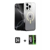MARSİLYAN™- iPhone 16 Pro Max Kılıf Eksen Minimal Özel Seri - Şeffaf 360 Full Body Arka Koruyucu + PVD Metal Kamera Lens - SH