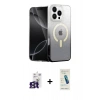 MARSİLYAN™- iPhone 16 Pro Max Kılıf Eksen Minimal Özel Seri - Şeffaf Pasifik Cam Ekran Koruyucu + Titanyum Gri Bilvis Titan Kamera Lens
