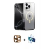 MARSİLYAN™- iPhone 16 Pro Max Kılıf Eksen Minimal Özel Seri - Siyah 3D Antistatik Cam Ekran Koruyucu + Pers Alüminyum Kamera Lens - CLTM