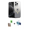 MARSİLYAN™- iPhone 16 Pro Max Kılıf Eksen Minimal Özel Seri - Siyah 3D Antistatik Cam Ekran Koruyucu + Raze Metal Kamera Lens - CLTM