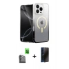 MARSİLYAN™- iPhone 16 Pro Max Kılıf Eksen Minimal Özel Seri - Siyah 3D Antistatik Hayalet Cam Ekran Koruyucu + Raze Metal Kamera Lens - SH