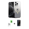 MARSİLYAN™- iPhone 16 Pro Max Kılıf Eksen Minimal Özel Seri - Siyah 3D Antistatik Hayalet Cam Ekran Koruyucu + Raze Metal Kamera Lens - BZ