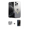 MARSİLYAN™- iPhone 16 Pro Max Kılıf Eksen Minimal Özel Seri - Siyah 3D Antistatik Hayalet Cam Ekran Koruyucu + Pers Alüminyum Kamera Lens - GI