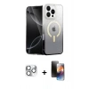 MARSİLYAN™- iPhone 16 Pro Max Kılıf Eksen Minimal Özel Seri - Siyah 3D Antistatik Mat Seramik Nano Ekran Koruyucu + Gümüş Pers Alüminyum Kamera Lens