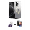 MARSİLYAN™- iPhone 16 Pro Max Kılıf Eksen Minimal Özel Seri - Siyah 3D Antistatik Mat Seramik Nano Ekran Koruyucu + Siyah Bilvis Titan Kamera Lens
