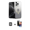 MARSİLYAN™- iPhone 16 Pro Max Kılıf Eksen Minimal Özel Seri - Siyah 3D Antistatik Mat Seramik Nano Ekran Koruyucu + PVD Metal Kamera Lens - SH