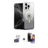 MARSİLYAN™- iPhone 16 Pro Max Kılıf Eksen Minimal Özel Seri - Siyah 3D Antistatik Mat Seramik Nano Ekran Koruyucu + Bilvis Titan Kamera Lens - TMGI