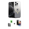 MARSİLYAN™- iPhone 16 Pro Max Kılıf Eksen Minimal Özel Seri - Siyah 3D Antistatik Mat Seramik Nano Ekran Koruyucu + Raze Metal Kamera Lens - SH