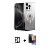 MARSİLYAN™- iPhone 16 Pro Max Kılıf Eksen Minimal Özel Seri - Siyah 3D Antistatik Mat Seramik Nano Ekran Koruyucu + Gold PVD Metal Kamera Lens