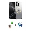 MARSİLYAN™- iPhone 16 Pro Max Kılıf Eksen Minimal Özel Seri - Siyah 3D Antistatik Seramik Nano Ekran Koruyucu + Natural Grey Raze Metal Kamera Lens