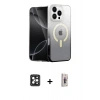 MARSİLYAN™- iPhone 16 Pro Max Kılıf Eksen Minimal Özel Seri - Siyah Bilvis 3D Cam Ekran Koruyucu + PVD Metal Kamera Lens - SH