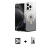 MARSİLYAN™- iPhone 16 Pro Max Kılıf Eksen Minimal Özel Seri - Siyah Bilvis Hayalet Cam Ekran Koruyucu + PVD Metal Kamera Lens - GS