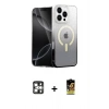MARSİLYAN™- iPhone 16 Pro Max Kılıf Eksen Minimal Özel Seri - Siyah Buffer Cam Ekran Koruyucu + Gümüş PVD Metal Kamera Lens