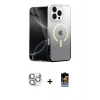 MARSİLYAN™- iPhone 16 Pro Max Kılıf Eksen Minimal Özel Seri - Siyah Buffer Hayalet Cam Ekran Koruyucu + Pers Alüminyum Kamera Lens - GS