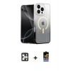 MARSİLYAN™- iPhone 16 Pro Max Kılıf Eksen Minimal Özel Seri - Siyah Buffer Hayalet Cam Ekran Koruyucu + Gümüş PVD Metal Kamera Lens