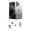MARSİLYAN™- iPhone 16 Pro Max Kılıf Eksen Minimal Özel Seri - Siyah Joko Magic 5D Cam + Natural Grey Raze Metal Kamera Lens