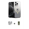 MARSİLYAN™- iPhone 16 Pro Max Kılıf Eksen Minimal Özel Seri - Siyah Joko Magic 5D Hayalet Cam + Gümüş Pers Alüminyum Kamera Lens