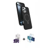 MARSİLYAN™- iPhone 16 Pro Max Kılıf İz Işık Koleksiyonu - Siyah 3D Antistatik Cam Ekran Koruyucu + Bilvis Titan Kamera Lens - SH