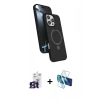 MARSİLYAN™- iPhone 16 Pro Max Kılıf İz Işık Koleksiyonu - Siyah 3D Antistatik Cam Ekran Koruyucu + Bilvis Titan Kamera Lens - TMGI