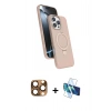 MARSİLYAN™- iPhone 16 Pro Max Kılıf İz Işık Koleksiyonu - Siyah 3D Antistatik Cam Ekran Koruyucu + Pers Alüminyum Kamera Lens - CLTM